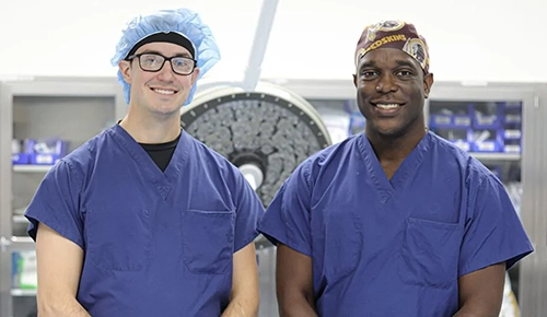 Dr. Scott Koenig, orthopedic surgeon (left) and Dr. Nathaniel Saint-Preux, general surgeon